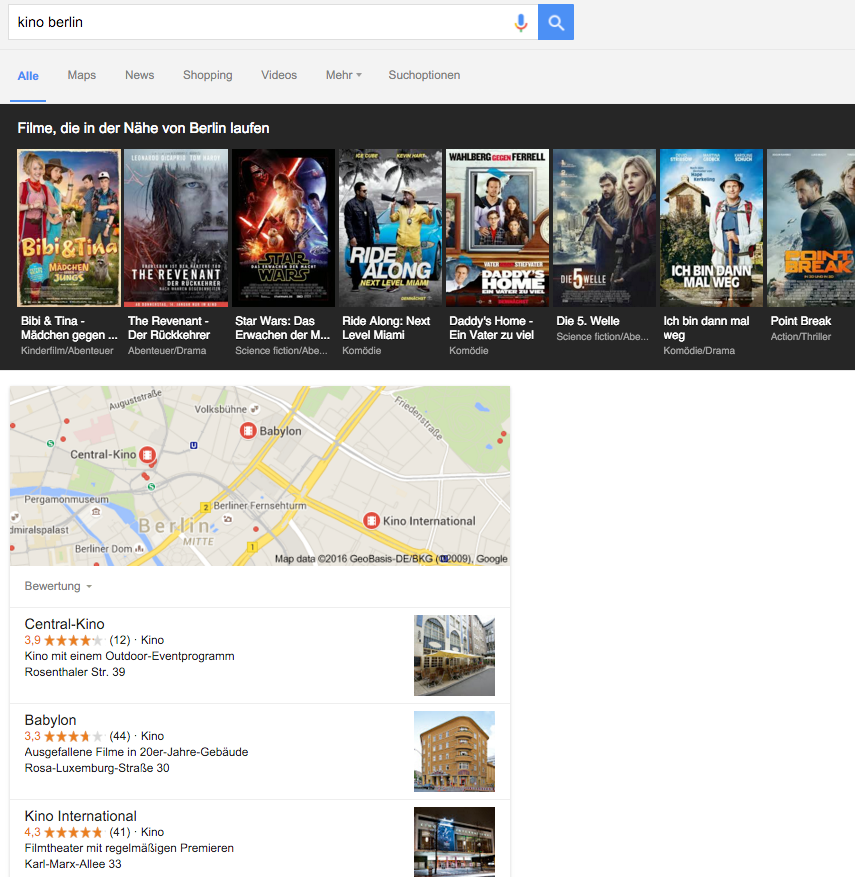 Google-Suche nach Keyword "Kino Berlin"